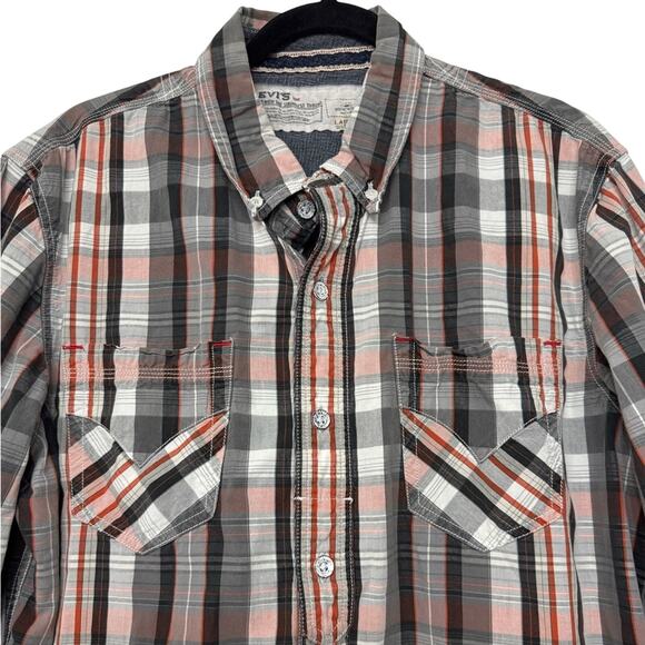 Levi’s Plaid Button Down Long Sleeve Shirt Mens Large Casual Top Gray - Picture 2 of 10